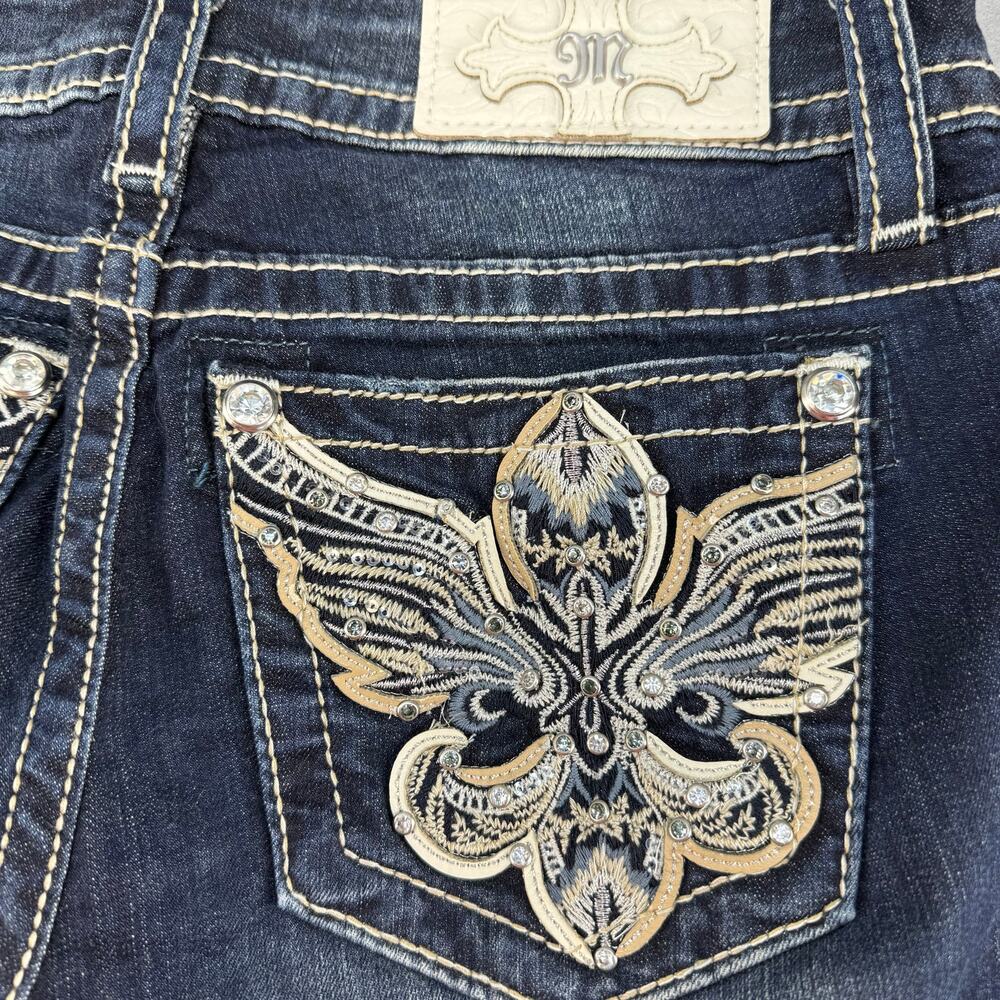 Miss Me Jeans Women's 26x31.5 (2) Dark Blue Standard Skinny Angel Wings EUC - Picture 6 of 15